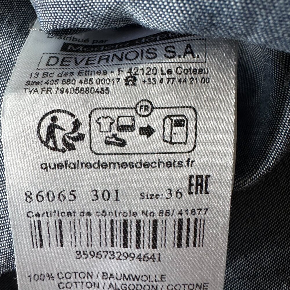 Devernois France women's long sleeve denim blouse size 36EU. US 6 - Picture 9 of 10